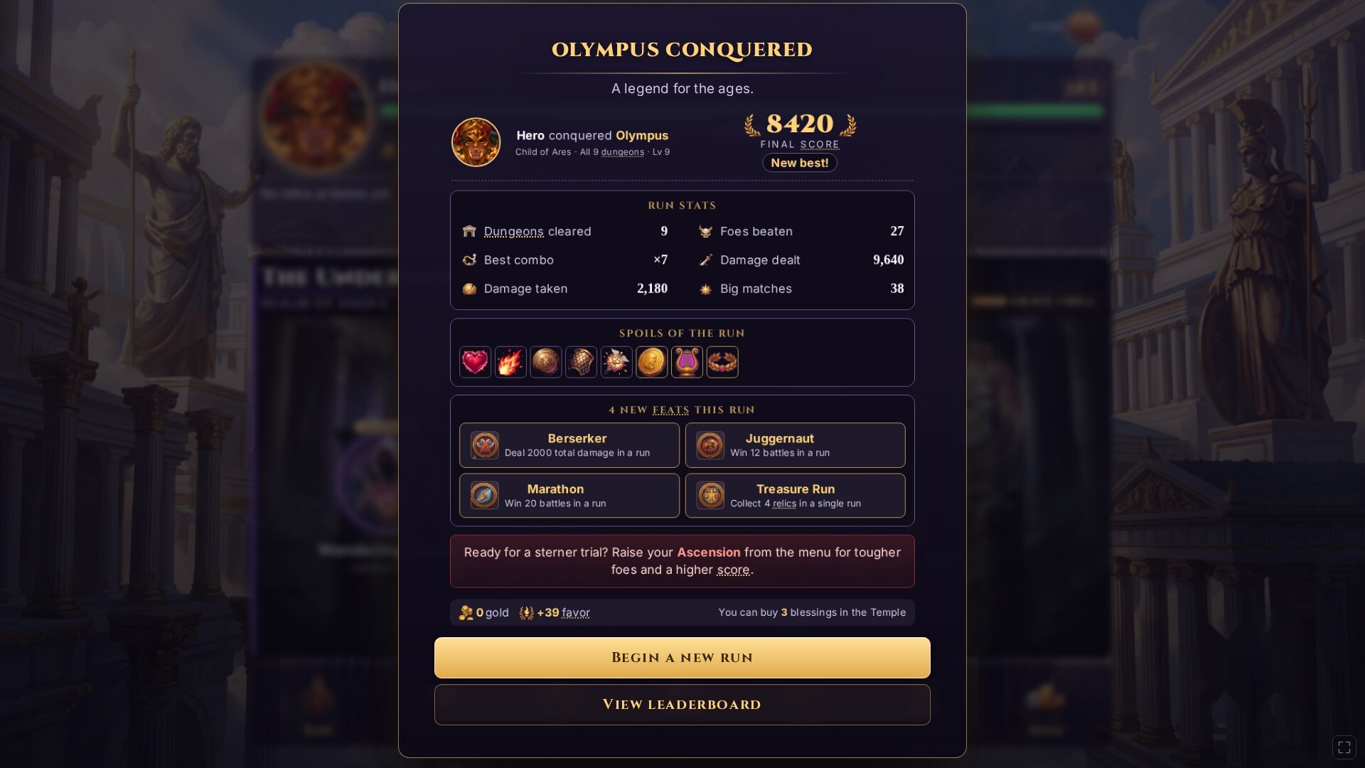 Meta-progression and Temple upgrades